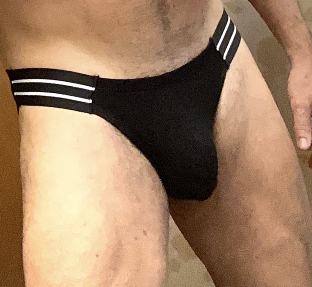 Black Ribbed brief with black and white waist band, L.